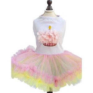(NWOT) Lace Decor Pet Birthday Dress – Pastel Cupcake Tutu Style | Size Large